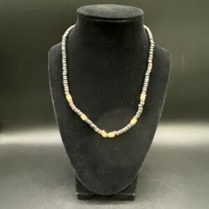 Brown & Cream Puka Shell and Silver Tone Necklace